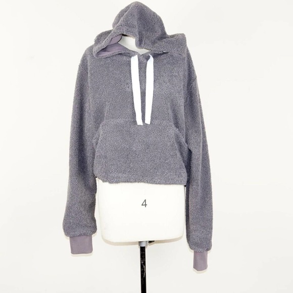 Gymshark Borg Gray Faux Sherpa Hoodie Womens Sz L - Picture 1 of 9